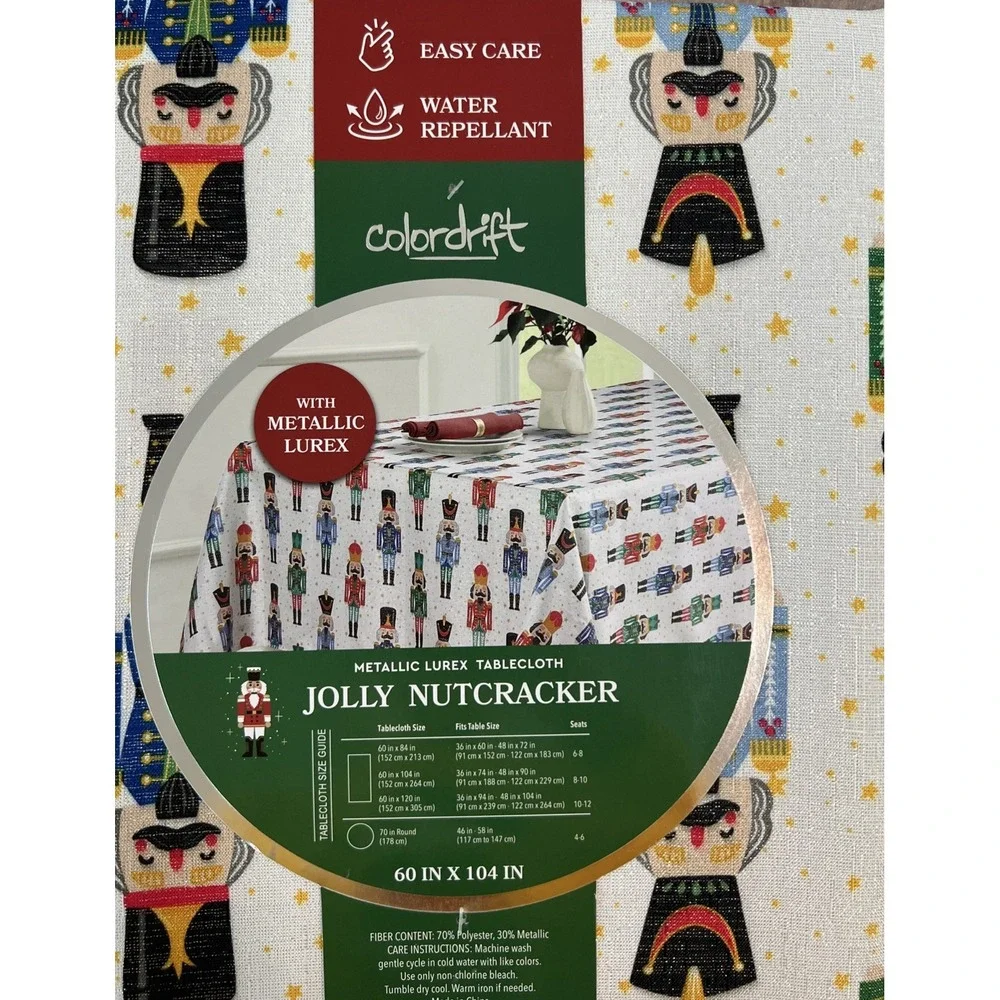 Colordrift Fabric Tablecloth 60 X 104 Jolly Nutcracker Oblong Metallic Polyester
